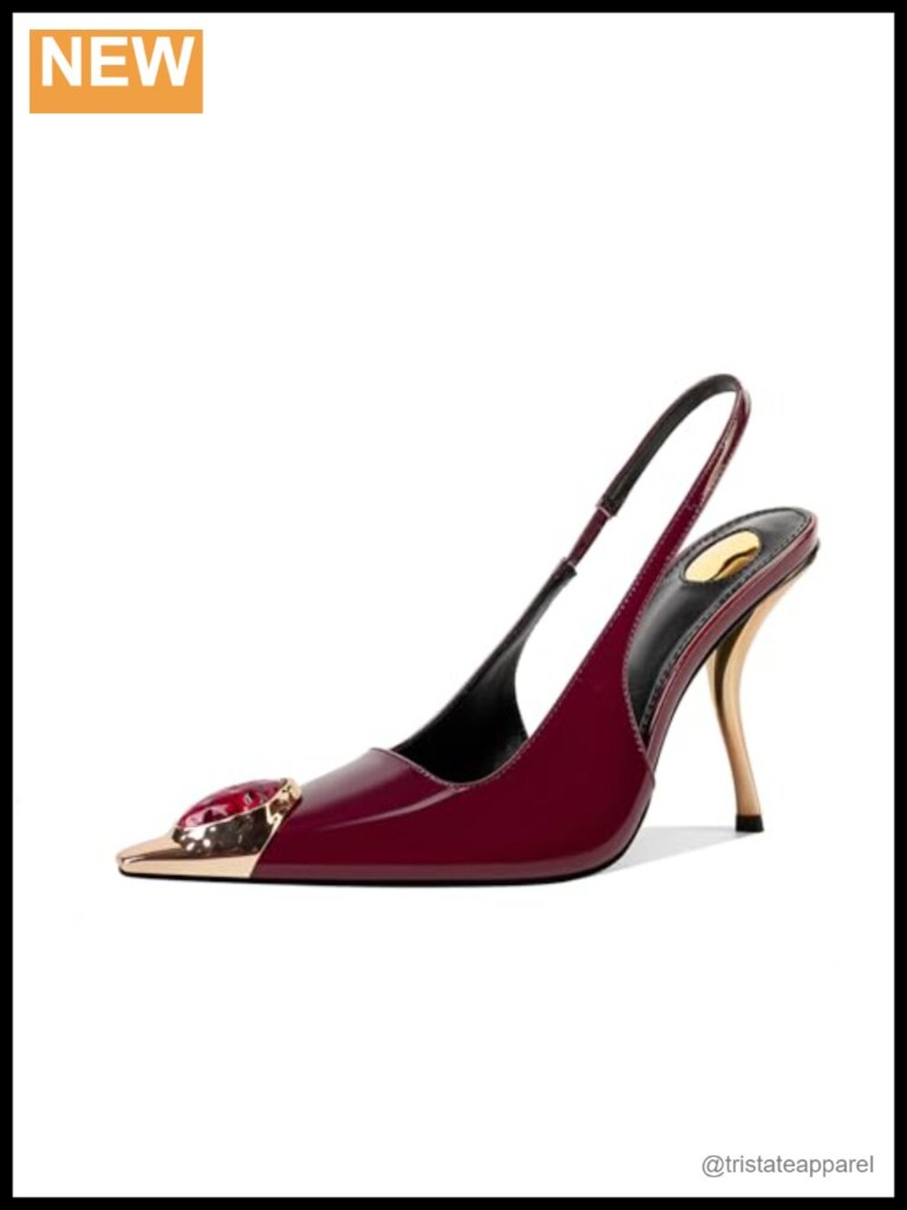 Rhinestone Slingback Kitten Heels Faux Leather Pointed Toe Pumps